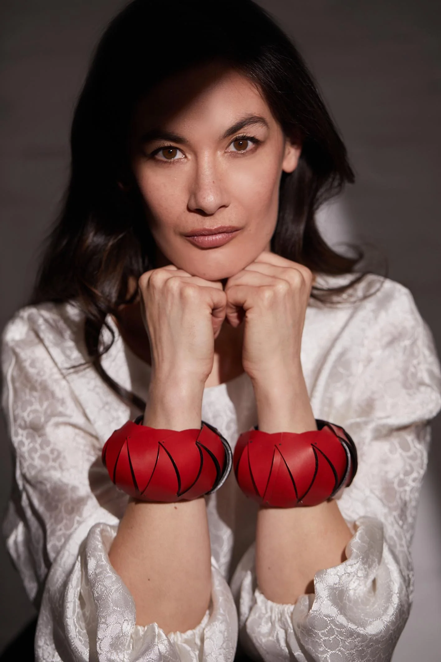 Sculptural bold bracelet bangle hand crafted in Italian red